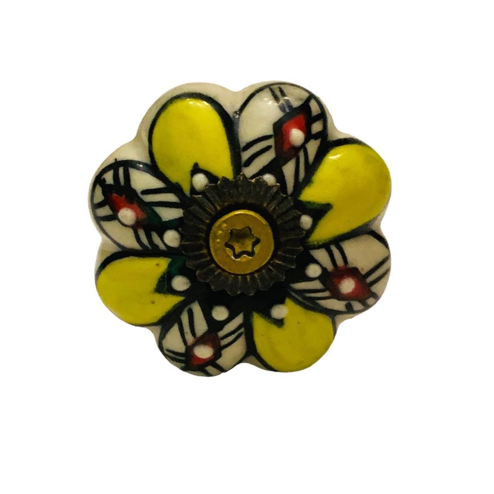 Hand Painted Ceramic Yellow Blue Scalloped Edge Wine Bottle Stopper